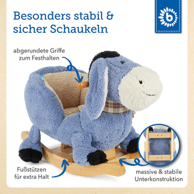 Bieco Plüsch Schaukeltier Esel | Kinder Schaukelstuhl mit Sicherheitsgurt | | Schaukel Kleinkind | Zimmer | Baby Schaukelwippe ab 9 Monate | Schaukelpferd Holz