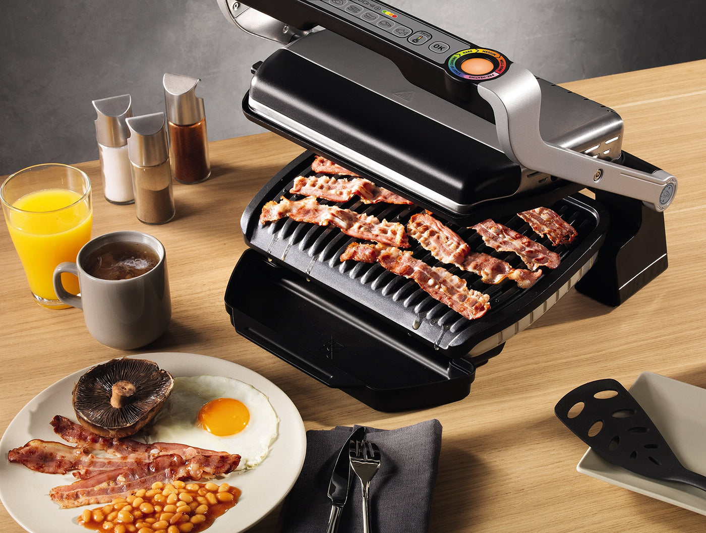 Tefal OptiGrill+ Kontaktgrill, 6 Programme, Garstufenanzeige, Abnehmbare Platten, Manueller Modus, Elektrogrill, Edelstahl, GC712D12