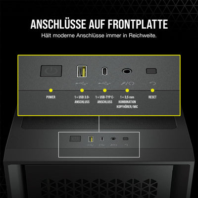 CORSAIR 4000D AIRFLOW Gehärtetes Glas Mid–Tower ATX–Gehäuse – Hohe Luftzirkulation – miditower management–System – Geräumiges Interieur – Zwei Mitgelieferte 120–mm–Lüfter – Schwarz