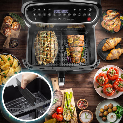 Duronic AF34 BK Heißluftfriteuse, XXL Heißluftfritteuse mit 2 Kammern für Pommes, Friteuse HLF 10L Volumen Airfryer, Air Fryer für Rezepte ohne Öl