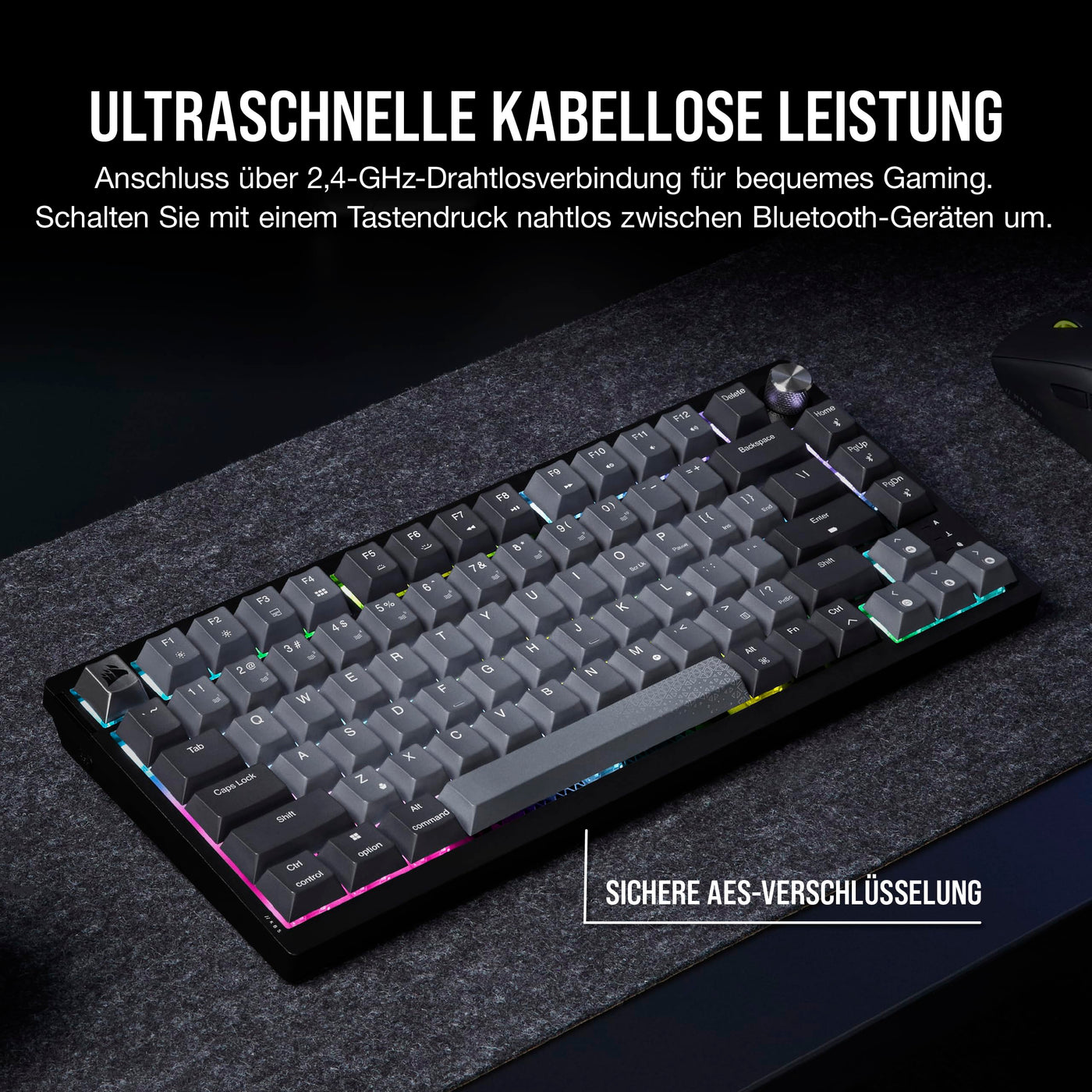 CORSAIR K65 Plus Wireless 75% RGB Hot-Swap-Fähige Mechanische Gaming-Tastatur - Vorgeschmierte MLX Red Linear Switches - Dual-Layer Sound Dampening - PBT Keycaps - QWERTZ DE - Schwarz