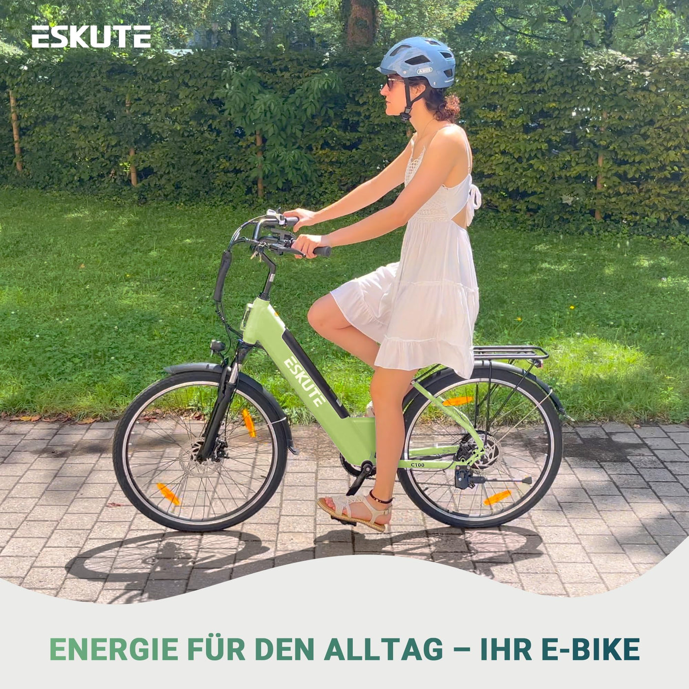 ESKUTE C100 E-Bike, 26 Zoll Elektrofahrrad, E-Cityrad 250W HeckMotor, 375Wh Wechselakku,bis zu 60km, LCD-Display, Tiefeinsteiger E-CityBike Für Damen und Herren Erwachsene Grün