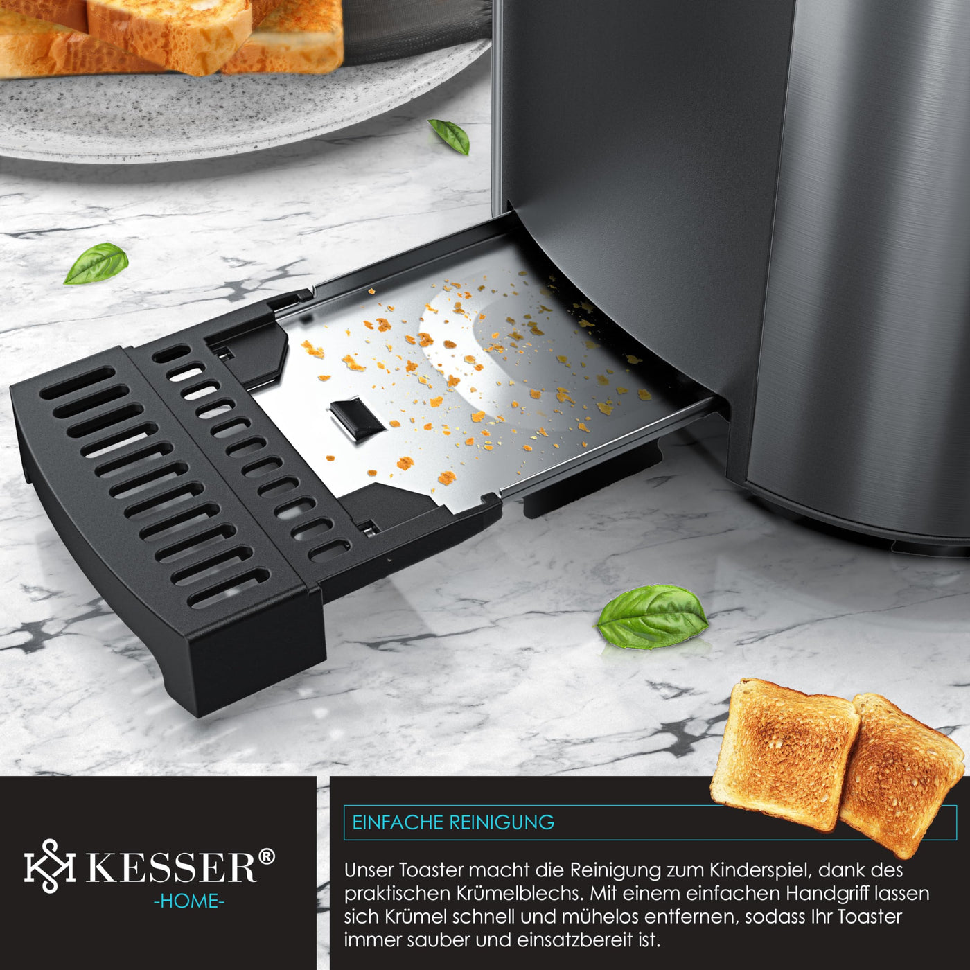 KESSER® Toaster mit Brötchenaufsatz, Automatik-Langschlitztoaster mit 6 Bräunungsstufen + Auftau- & Aufwärmefunktion, Abschaltautomatik, Liftfunktion, inkl. Krümelblech und Rezeptbuch Anthrazit