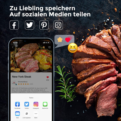 KitchenBoss Sous Vide Garer Stick WLAN: G330 Wifi Präzisionskocher Präziser Temperatureinstellung bis 90°C IPX7 Wasserdicht TFT Touch-Display Immersion Tauchzikulator 360° Zirkulation mit Timer