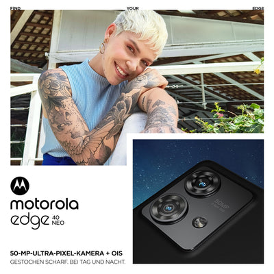 Motorola Mobility Edge40 neo Smartphone (6,55'-FHD+-Display, 50-MP-Kamera, 12/256 GB, 5000 mAh, Android 13) Black Beauty, inkl. Schutzcover + KFZ-Adapter [Exklusiv bei Amazon]