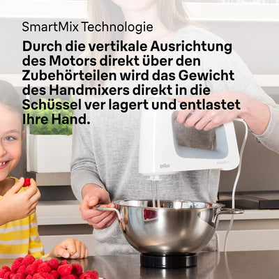 Braun MultiMix 5 HM 5137 Handmixer – Handrührgerät mit stufenloser Geschwindigkeitsregelung, inkl. Schneebesen, Knethaken, Pürierstab, Zerkleinerer und 600 ml Mix- und Messbecher, 750 Watt, weiß