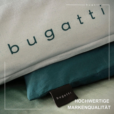 bugatti Bettwäsche 140 x 200 cm - 100% Baumwolle, Reißverschluss, anschmiegsam, weich & waschbar, Mako Satinbettwäsche gestreift grau grün Österreich Größe