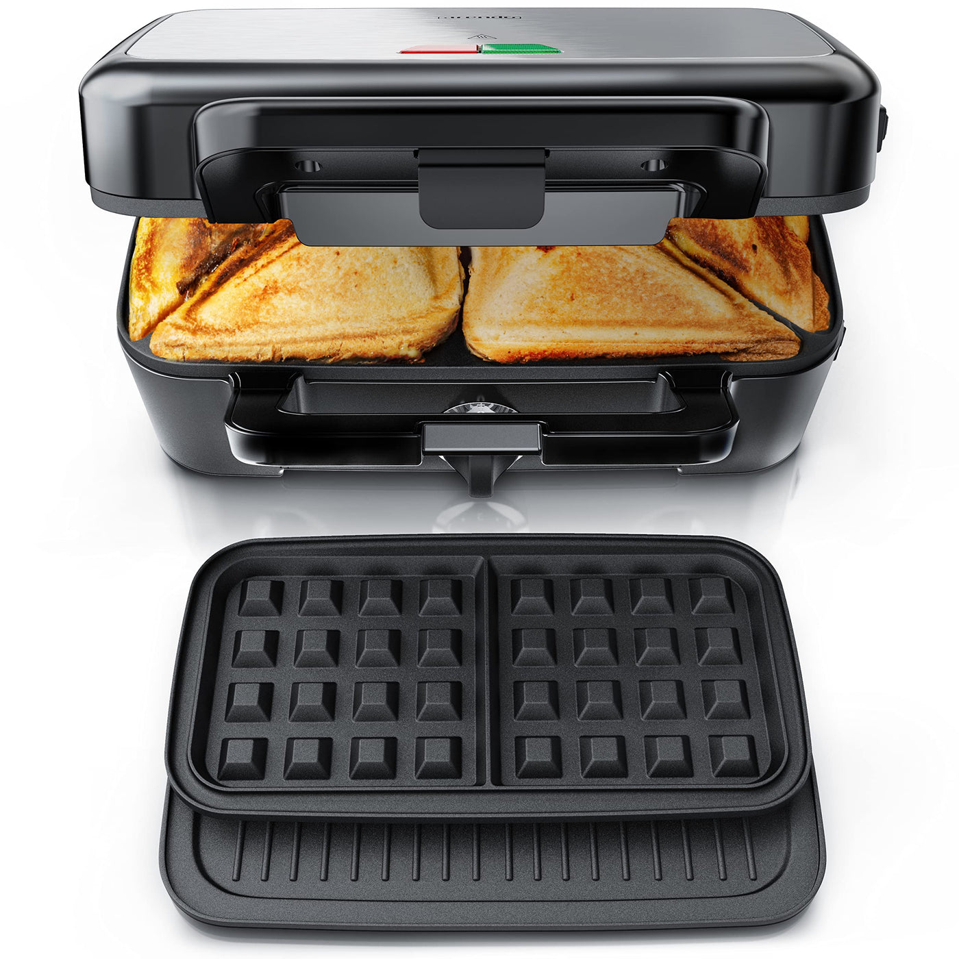 Arendo - Sandwichmaker 3in1 Waffeleisen Kontaktgrill mit abnehmbaren Platten - mit Antihaftbeschichtung - BPA frei - Temperaturkontrolle – Sandwich Maker - Sandwichtoaster