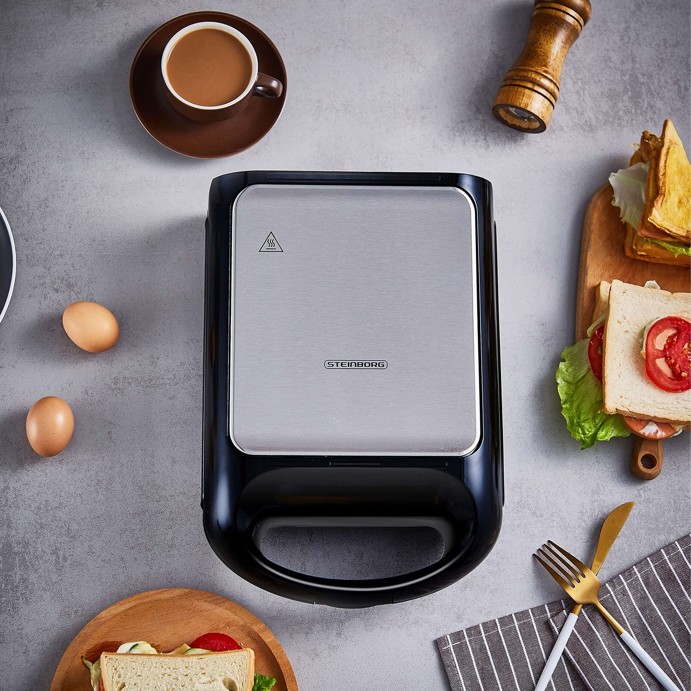 Steinborg 3in1 Sandwichmaker XXL | 3 auswechselbare Platten | 1200 Watt | Kontaktgril | 4er Sandwich Maker | Multigrill | Waffel Eisenl | Elektrogrill | Waffeleisen