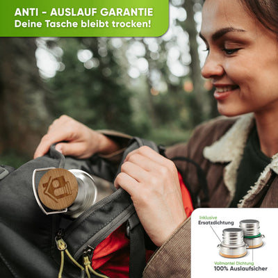 Blockhütte Premium Edelstahl Trinkflasche isoliert I 750ml I mit Naturborsten Bürste I Isolierflasche auslaufsicher I Wasserflasche spülmaschinenfest für Sport & Freizeit I BPA Frei