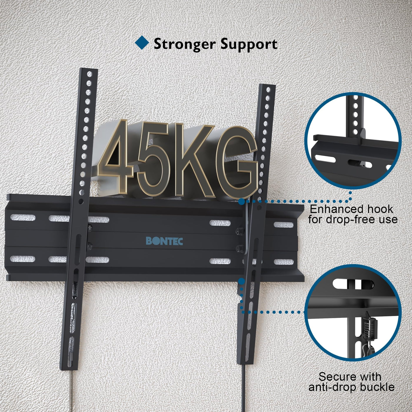 Support mural TV BONTEC, support TV inclinable ultra-mince universel pour téléviseurs LCD/LED/Plasma de 23 à 60 pouces plats et incurvés, max. VESA 400x400, jusqu'à 45 kg