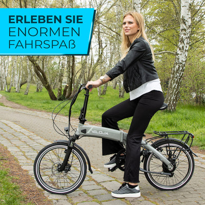 VELOJA® Ebike Klapprad – elektrisches Fahrrad faltbar – 20 Zoll – StZVO Ausstattung – 250W Hinterradnabenmotor 41 Nm, bis 100 km Distanz – 9 Gang – 5 Unterstützungsstufen – Alu – 21kg – Made in EU