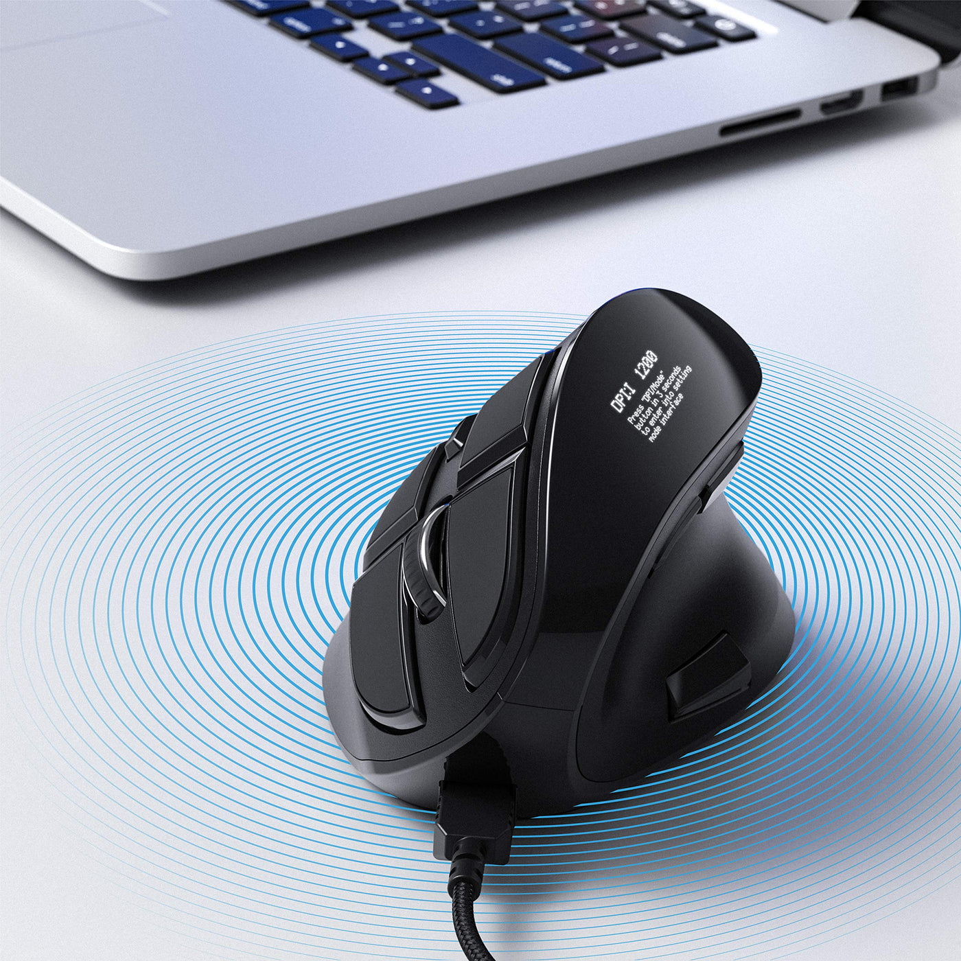 CSL - Gaming vertikale Maus mit OLED Display 2400 DPI - programmierbare Tasten - Office Mouse – mit Kabel - kabelgebunden - gegen Mausarm - mit Kailh Switche - Vertikalmaus ergonomisches Design