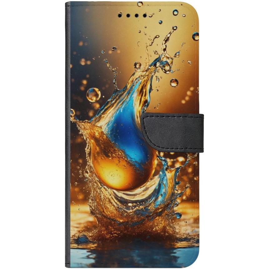 iPhone 15 Plus Handyhülle aus Kunstleder mit Lasche Motiv 17 Wassertropfen abstract - personalisierbar