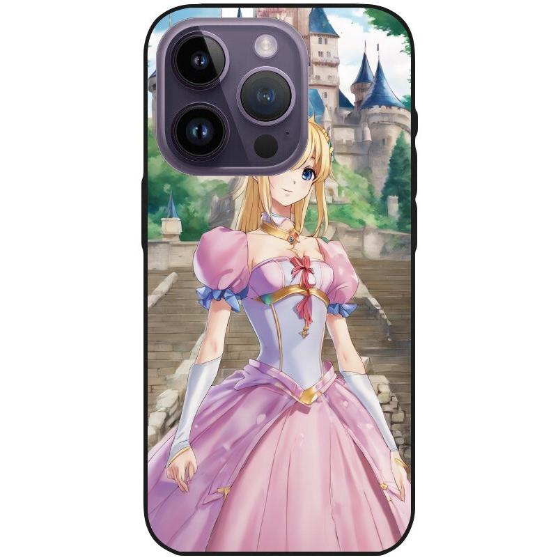 Hülle iPhone 14 Pro - Silikonhülle schwarz mit Motiv 50 Anime Prinzessin - personalisierbar