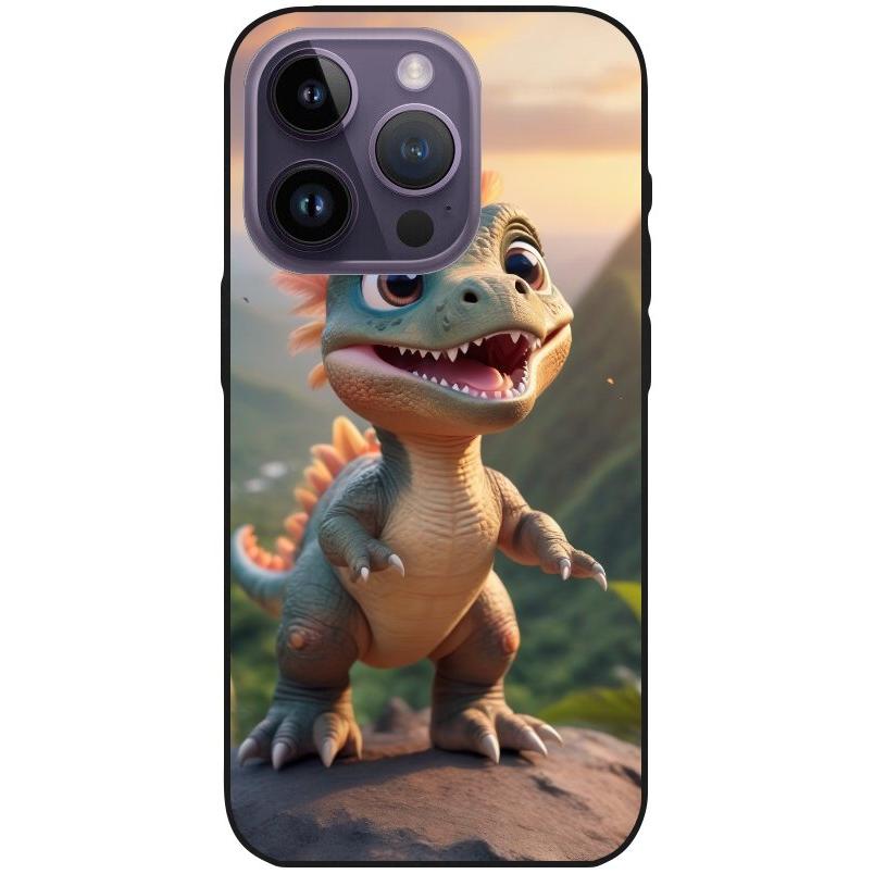 Hülle iPhone 14 Pro - Silikonhülle schwarz mit Motiv 31 ´Baby Drache - personalisierbar