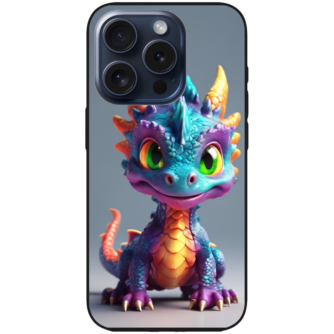 Handyhülle iPhone 15 Pro - Silikonhülle schwarz mit Motiv 21 bunter Baby Drache - personalisierbar