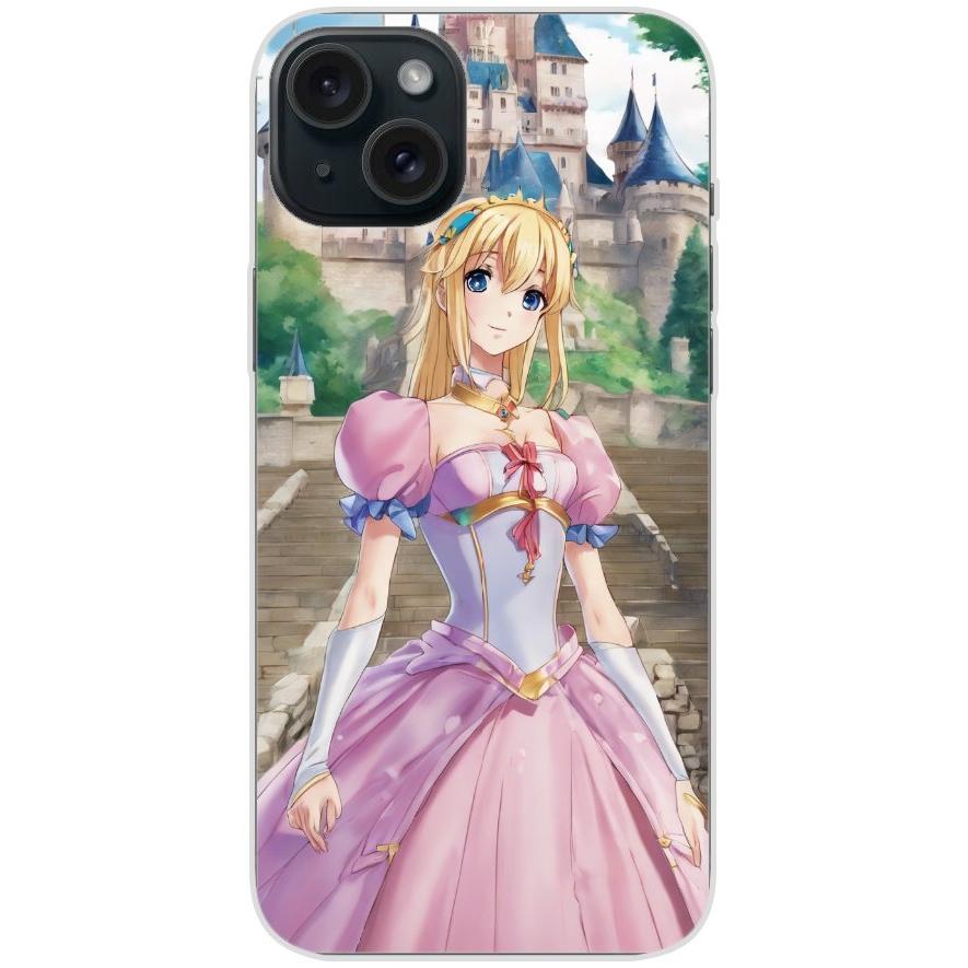 Handyhülle iPhone 15 Plus aus transparentem Silikon mit Motiv 50 Anime Prinzessin - personalisierbar