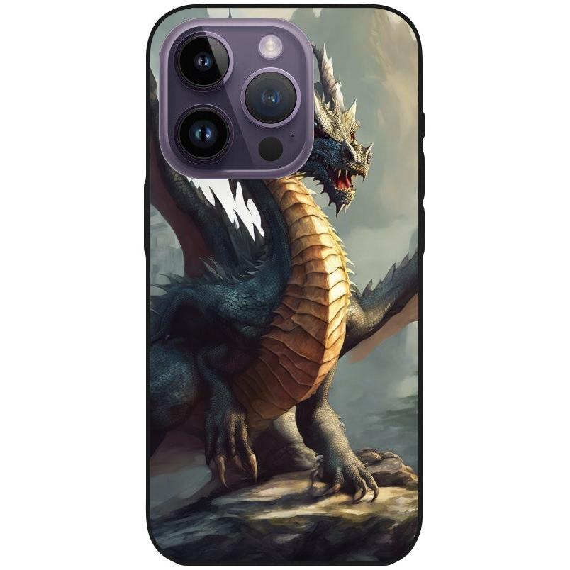 Hülle iPhone 14 Pro - Silikonhülle schwarz mit Motiv 36 Drache - personalisierbar