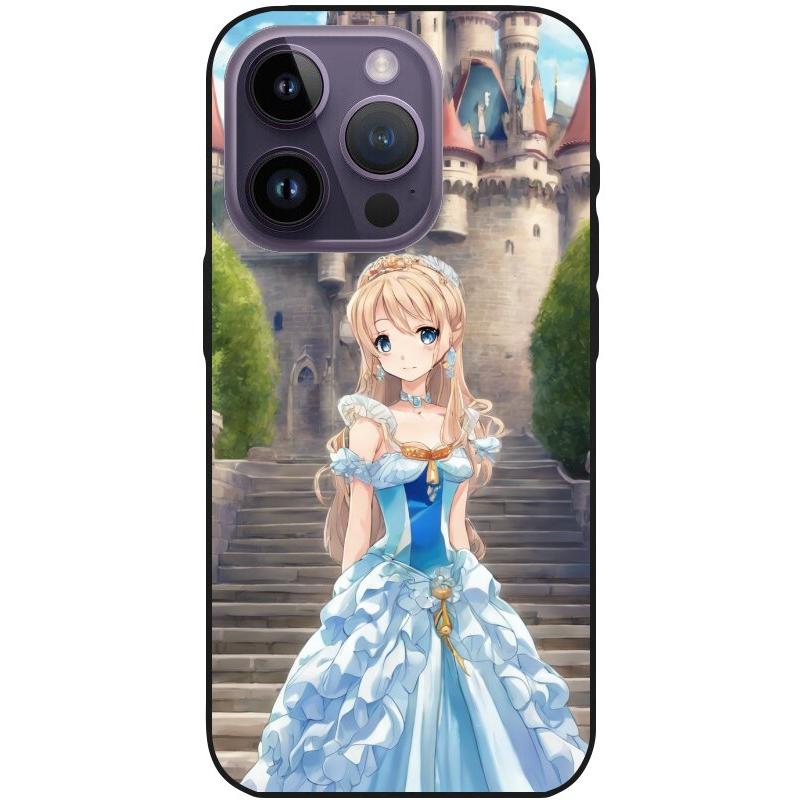 Hülle iPhone 14 Pro - Silikonhülle schwarz mit Motiv 9 Cartoon Prinzessin - personalisierbar