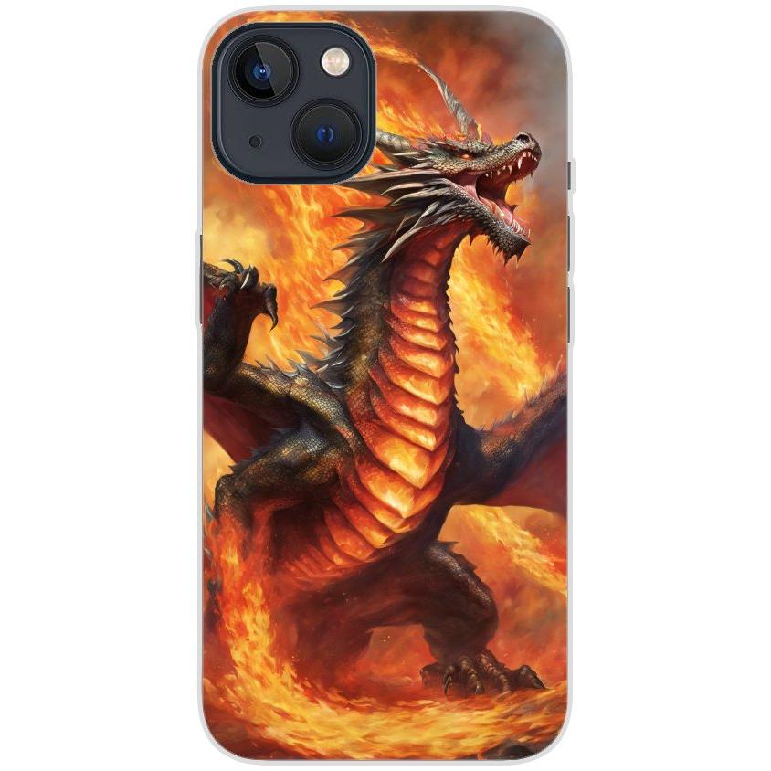 Handyhülle iPhone 13 aus transparentem Silikon mit Motiv 12 Drache in Flammen - personalisierbar