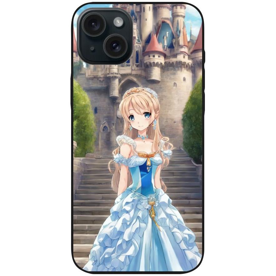 Handyhülle iPhone 15 Plus - Silikonhülle schwarz mit Motiv 9 Cartoon Prinzessin - personalisierbar