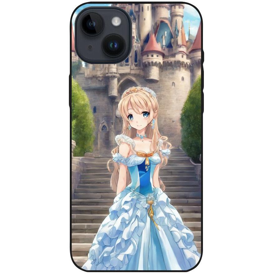 Hülle iPhone 14 Plus - Silikonhülle schwarz mit Motiv 9 Cartoon Prinzessin - personalisierbar