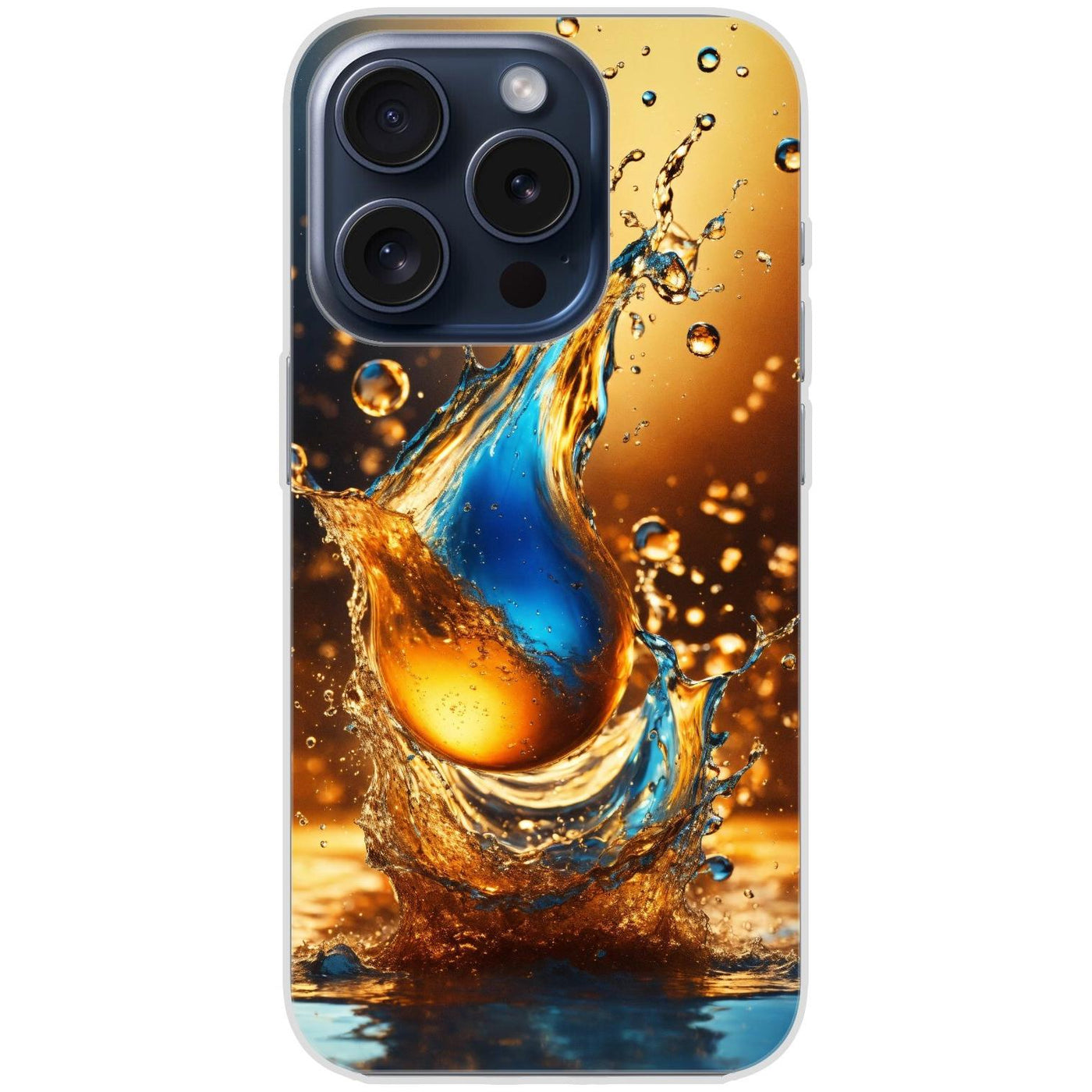 Handyhülle iPhone 15 Pro aus transparentem Silikon mit Motiv 17 Wassertropfen abstract - personalisierbar