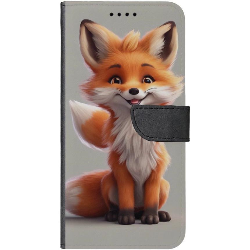 iPhone 14 Handyhülle aus Kunstleder mit Lasche 6 Fuchs animiert - personalisierbar