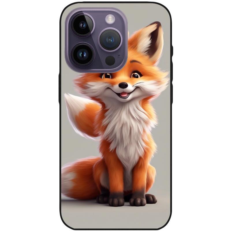 Hülle iPhone 14 Pro - Silikonhülle schwarz mit Motiv 6 Fuchs animiert - personalisierbar