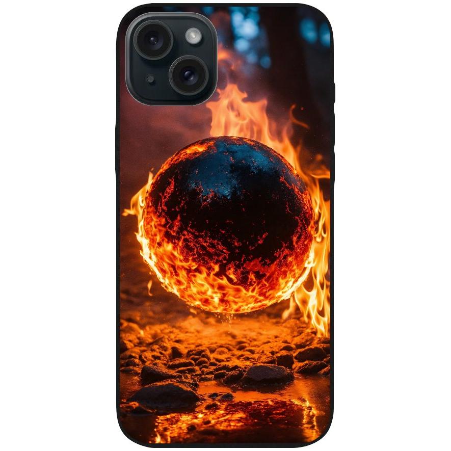 Handyhülle iPhone 15 Plus - Silikonhülle schwarz mit Motiv 25 Feuerball - personalisierbar