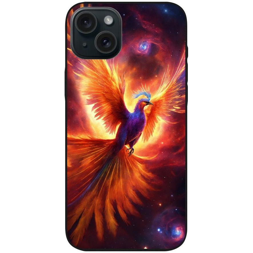 Handyhülle iPhone 15 Plus - Silikonhülle schwarz mit Motiv 35 Feuervogel - personalisierbar