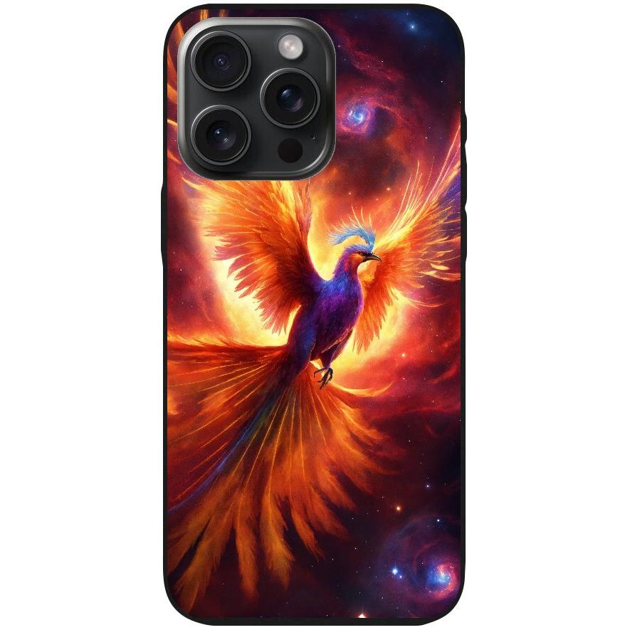 Handyhülle iPhone 15 Pro Max- Silikonhülle schwarz mit Motiv 35 Feuervogel - personalisierbar