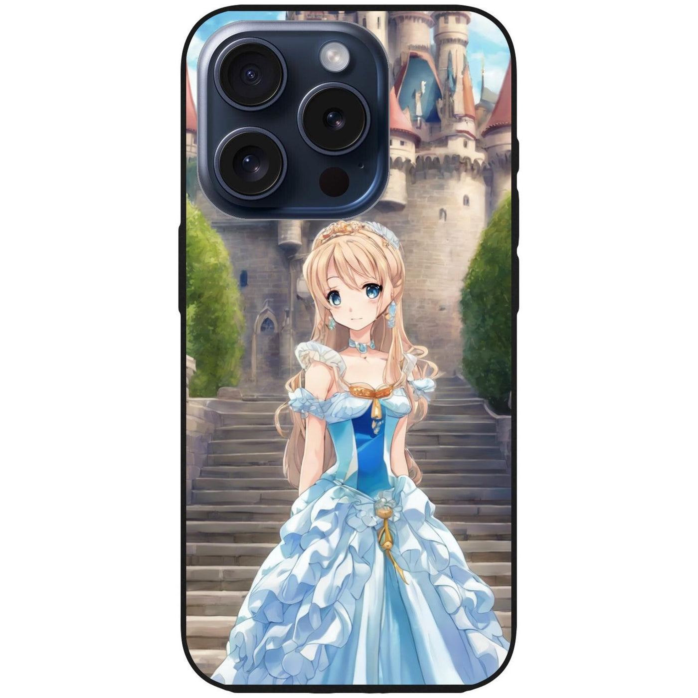 Handyhülle iPhone 15 Pro - Silikonhülle schwarz mit Motiv 9 Cartoon Prinzessin - personalisierbar