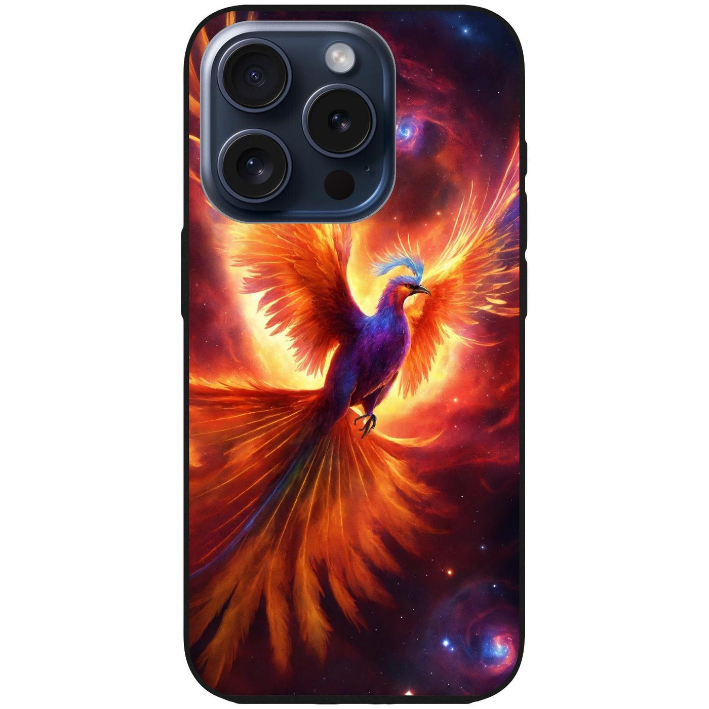 Handyhülle iPhone 15 Pro - Silikonhülle schwarz mit Motiv 35 Feuervogel - personalisierbar