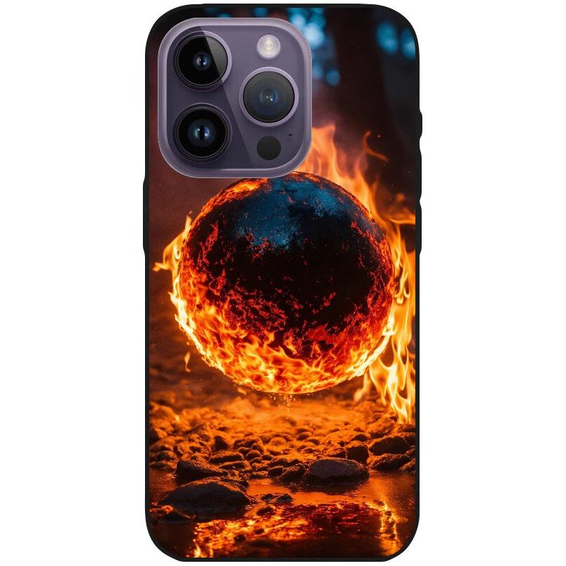 Hülle iPhone 14 Pro - Silikonhülle schwarz mit Motiv 25 Feuerball - personalisierbar