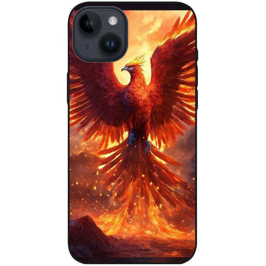 Hülle iPhone 14 Plus - Silikonhülle schwarz mit Motiv 42 Feuer Phönix - personalisierbar