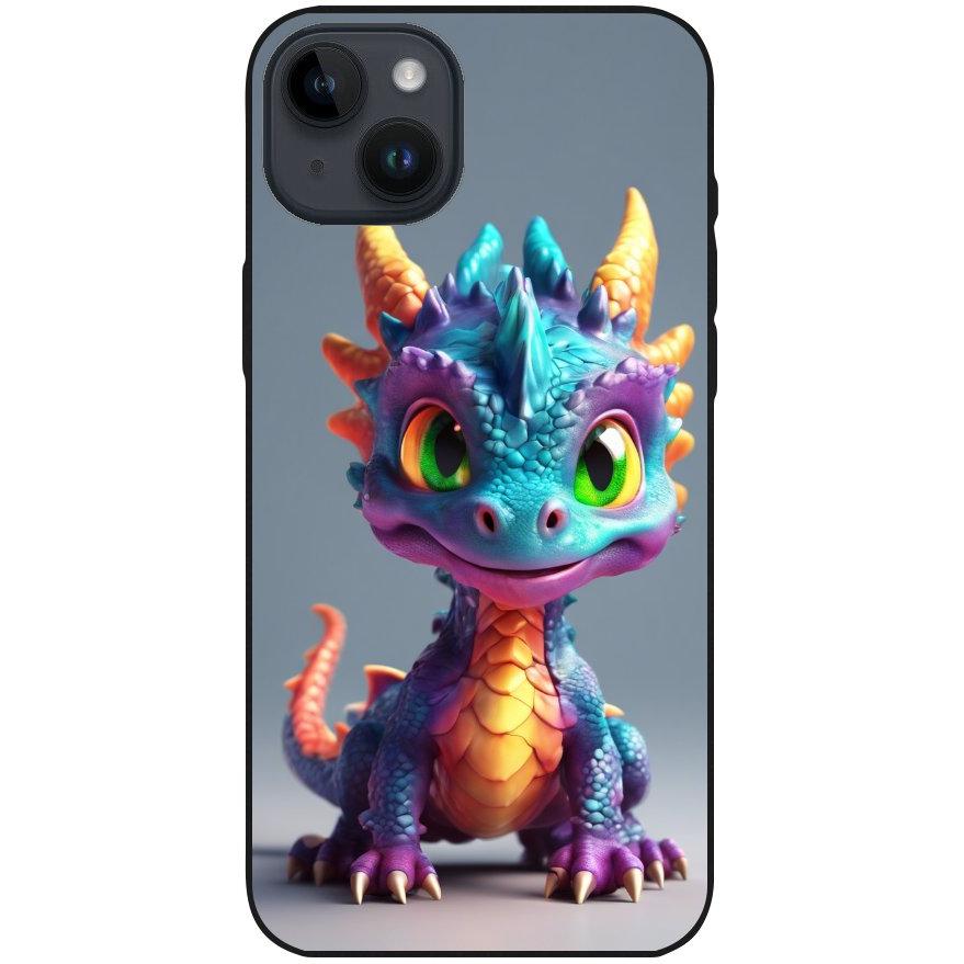 Hülle iPhone 14 Plus - Silikonhülle schwarz mit Motiv 21 bunter Baby Drache - personalisierbar