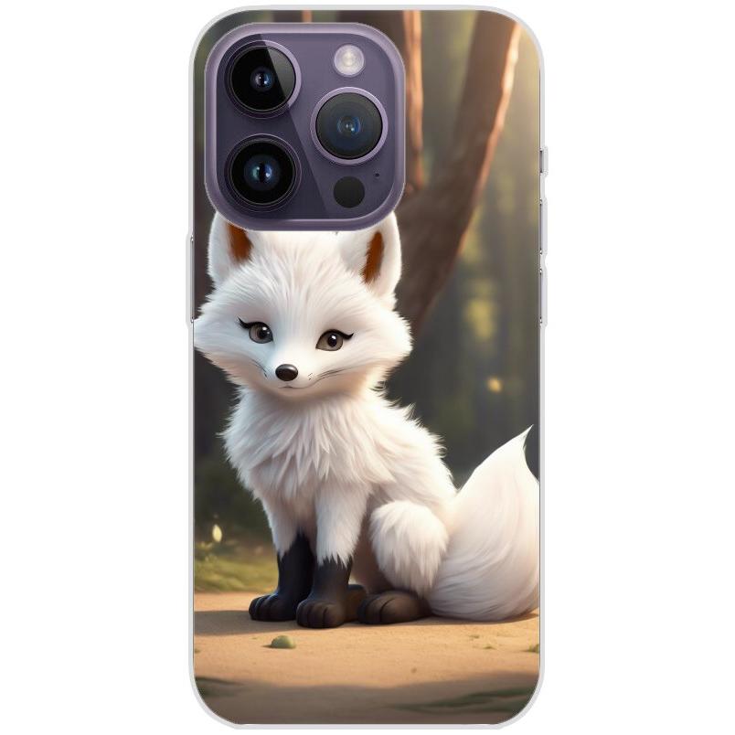 Handyhülle iPhone 14 Pro aus transparentem Silikon mit Motiv 16 weißer Fuchs animiert - personalisierbar