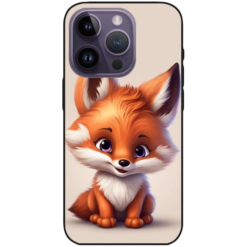 Hülle iPhone 14 Pro - Silikonhülle schwarz mit Motiv 11 Baby Fuchs animiert - personalisierbar