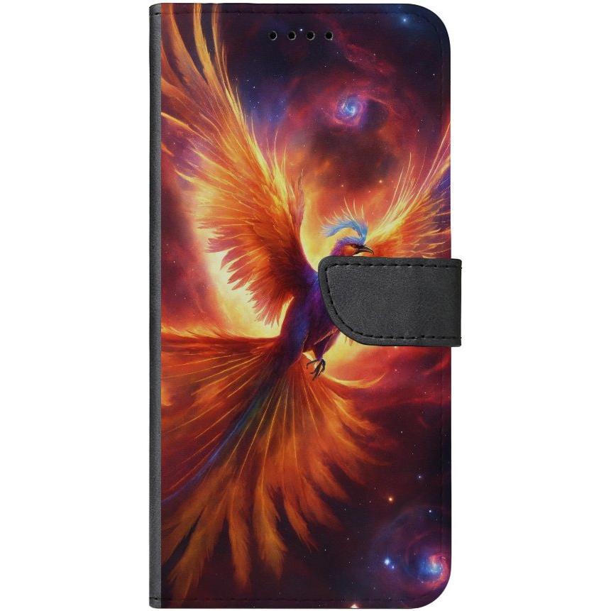 iPhone 15 Pro Max Handyhülle aus Kunstleder mit Lasche Motiv 35 Feuervogel - personalisierbar