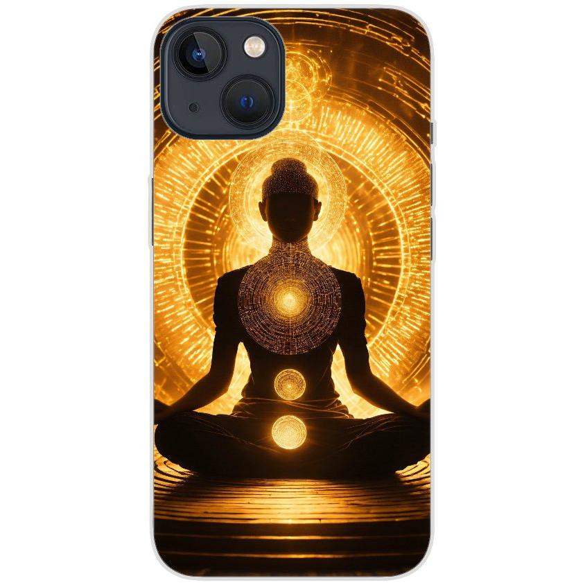 Handyhülle iPhone 13 aus transparentem Silikon mit Motiv 32 Meditation - personalisierbar