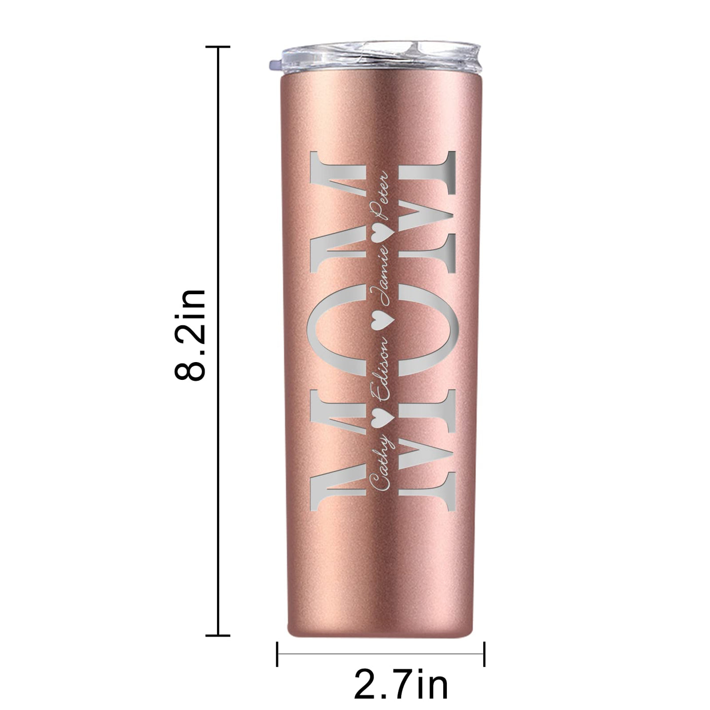 Personalisierte schmale Becher mit Deckel und Strohhalmen, 590 ml, individuell lasergravierter dünner Kaffeebecher mit Namen, Geschenk für Frauen, Mütter, Schwestern und beste Freunde