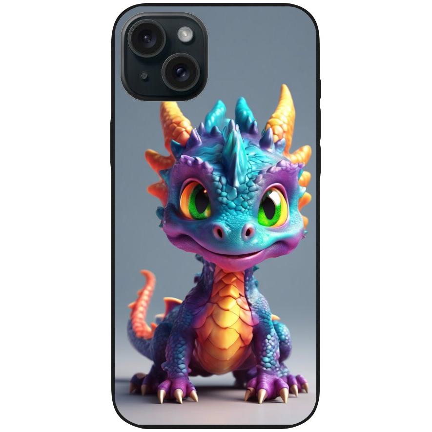 Handyhülle iPhone 15 Plus - Silikonhülle schwarz mit Motiv 21 bunter Baby Drache - personalisierbar