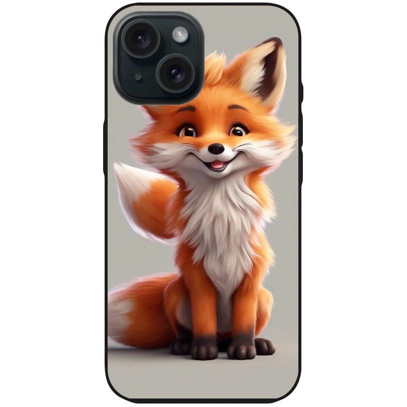 Handyhülle iPhone 15 - Silikonhülle schwarz mit Motiv 6 Fuchs animiert - personalisierbar