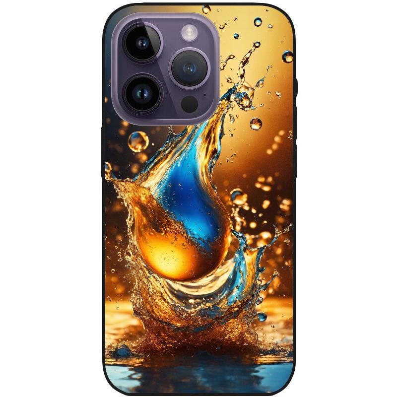 Hülle iPhone 14 Pro - Silikonhülle schwarz mit Motiv 17 Wassertropfen abstract - personalisierbar