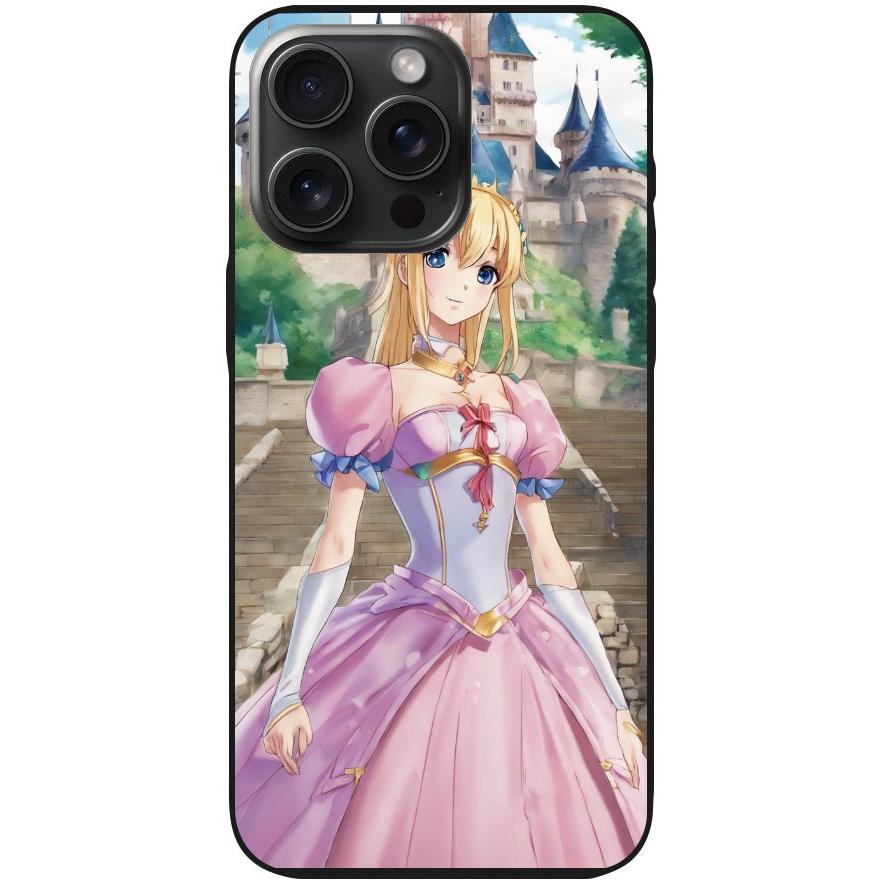 Handyhülle iPhone 15 Pro Max- Silikonhülle schwarz mit Motiv 50 Anime Prinzessin - personalisierbar