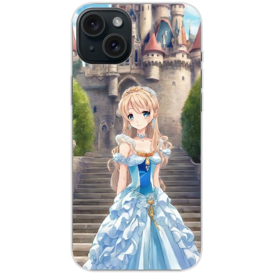 Handyhülle iPhone 15 Plus aus transparentem Silikon mit Motiv 9 Cartoon Prinzessin - personalisierbar