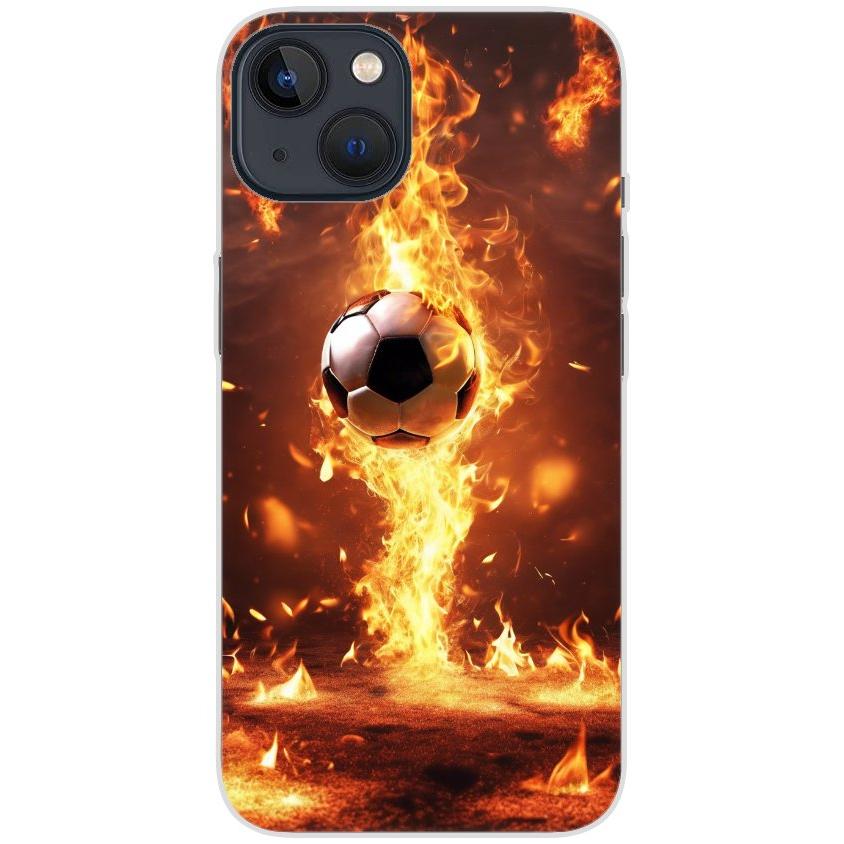 Handyhülle iPhone 13 aus transparentem Silikon mit Motiv 37 Fußball in Feuer - personalisierbar