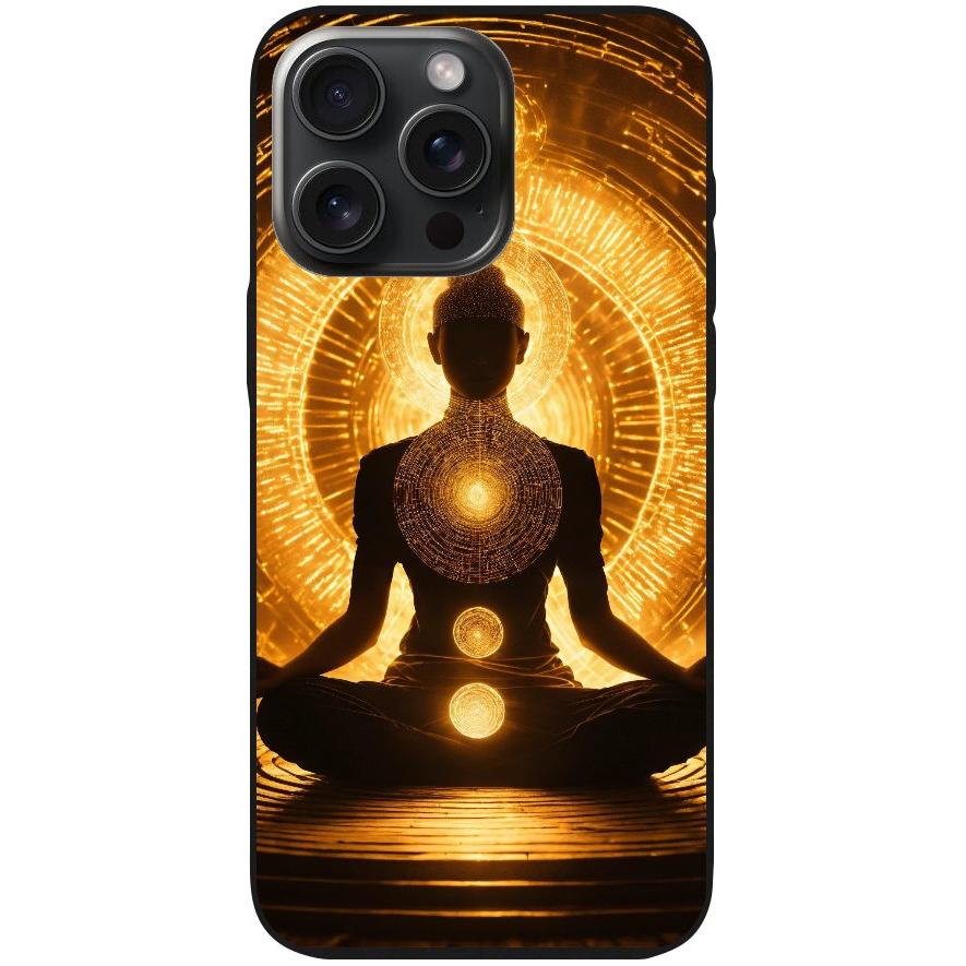 Handyhülle iPhone 15 Pro Max- Silikonhülle schwarz mit Motiv 32 Meditation - personalisierbar